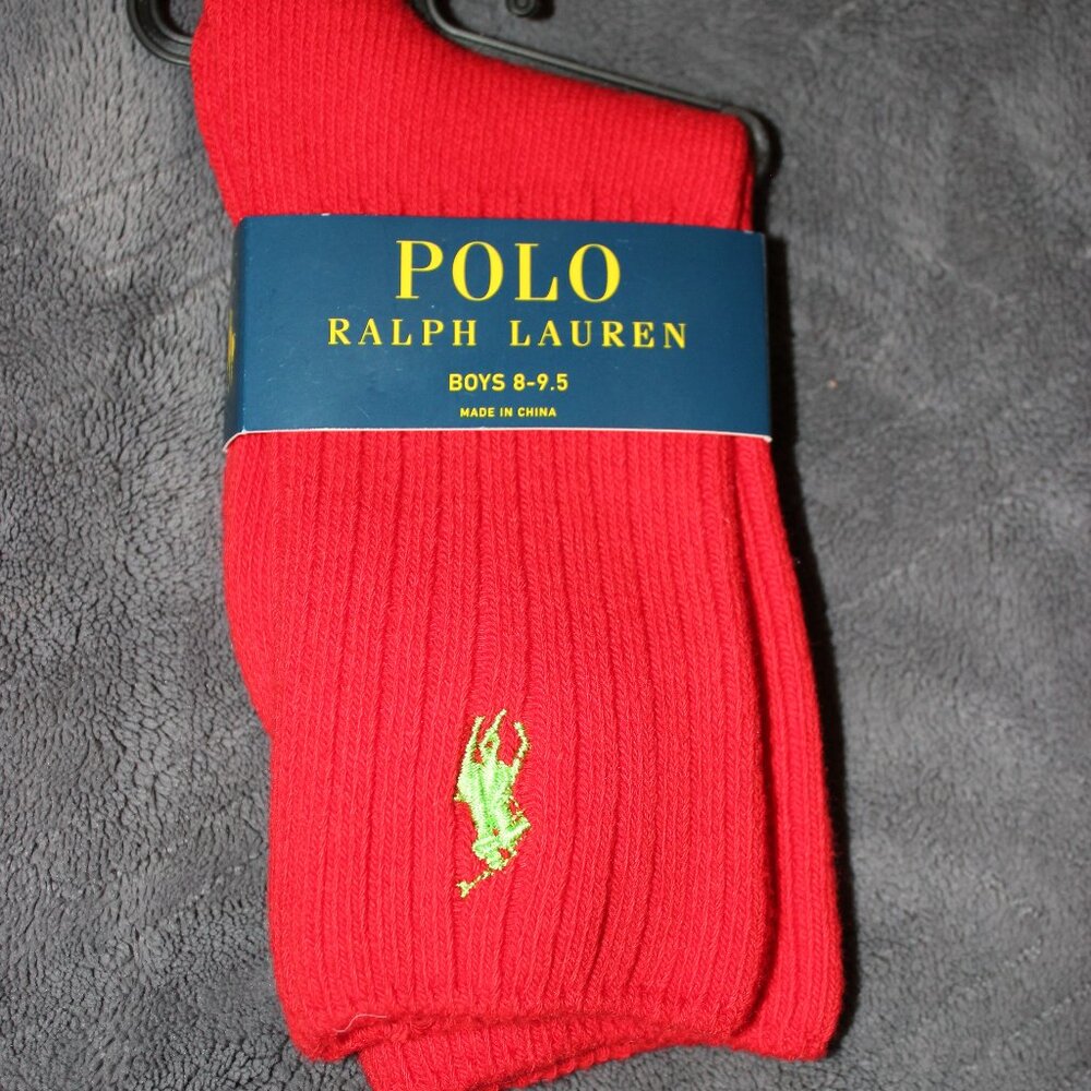 Boys Red Polo Crew Cut Socks/Size 8-9.5 in kids/Cute & Stylish